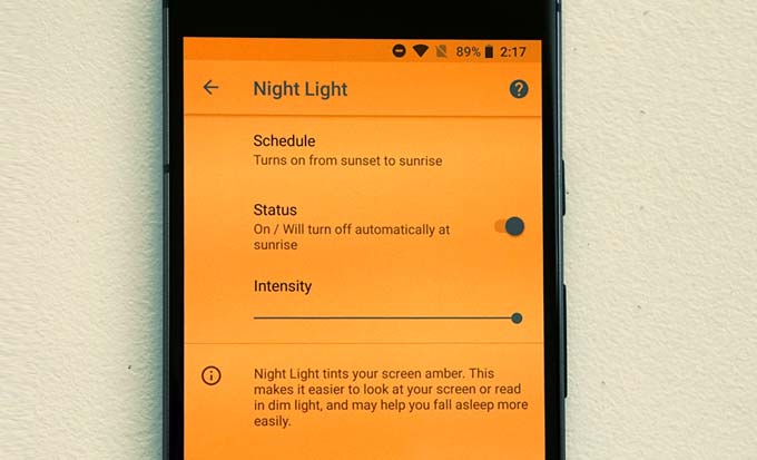 enable night light on google pixel