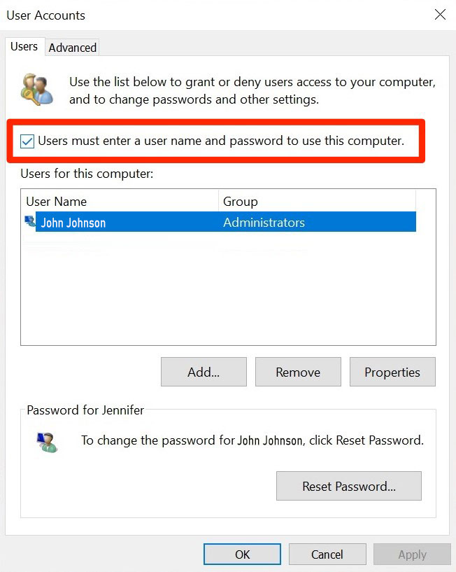 remove password on windows 10